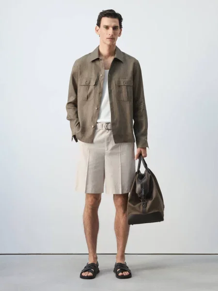 Koszula wierzchnia regular fit z lnu norkowy Mężczyzna XL MANGO MAN szary