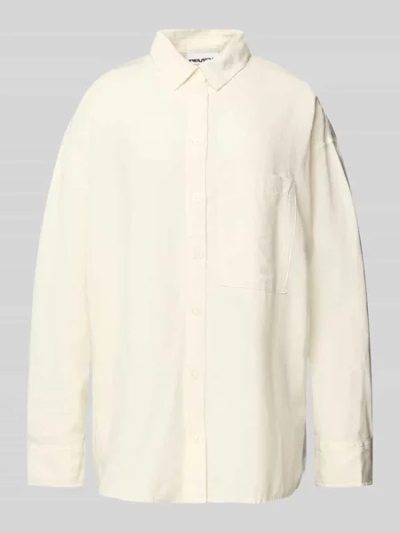 Bluzka koszulowa o kroju regular fit z dodatkiem lnu Review biała