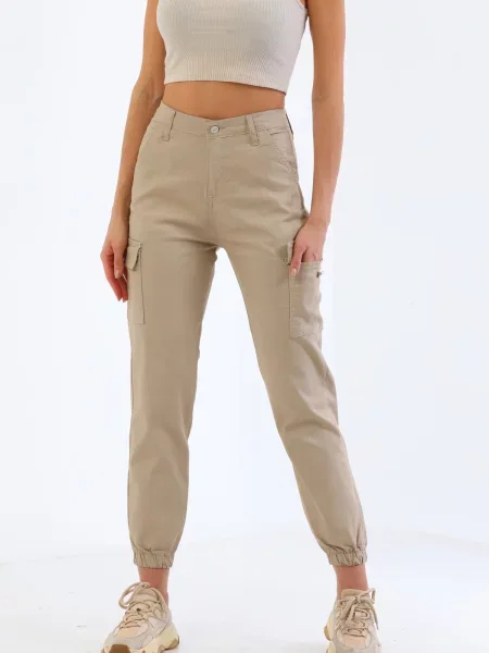 Pantaloni Bi̇keli̇fe bej