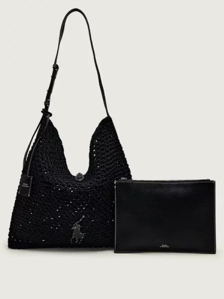 POLO RALPH LAUREN Geantă pe umăr Play Cord cu adaos de piele negru