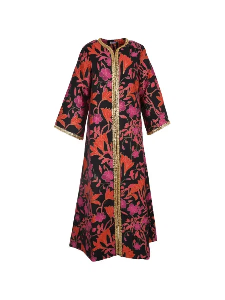 Palton Baruni cu model floral negru