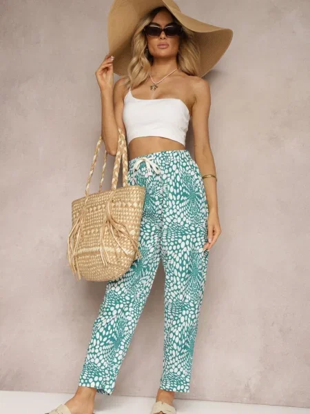 Pantaloni albaștri cu în talie și model mozaic Tleana albastru