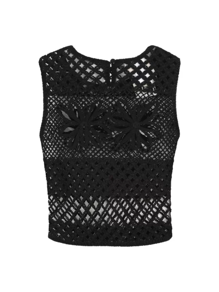 Haftowany dzianinowy top Pinko bez rękawów czarny