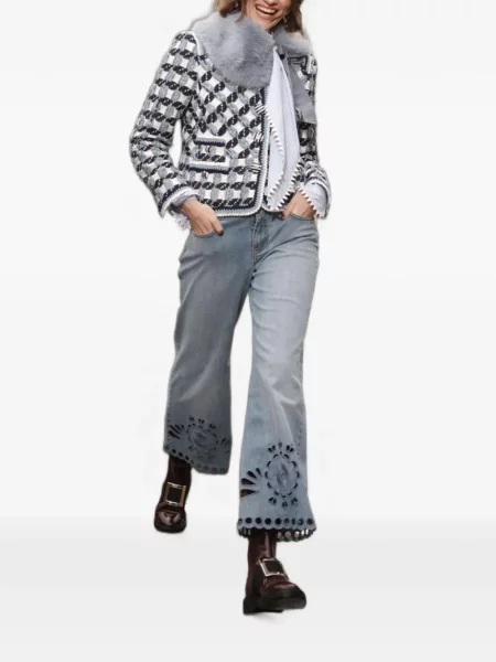 Geacă Maison Common cu dungi din tweed albastru