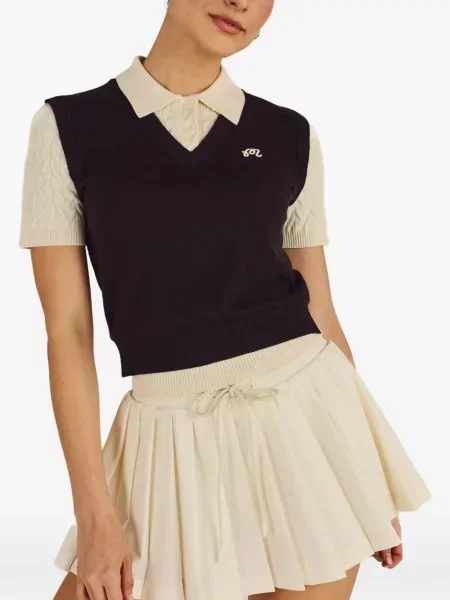 Golf tricou polo Malbon Golf cu decolteu în V negru