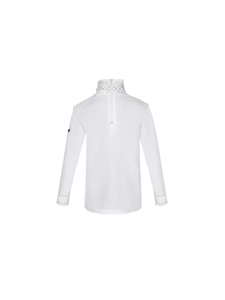 Koszulka konkursowa techniczna z długim rękawem dziewczęca Cavalliera Ariosa biała