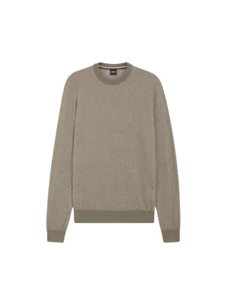 BOSS sweter z dodatkiem wełny zielony lekki beżowy