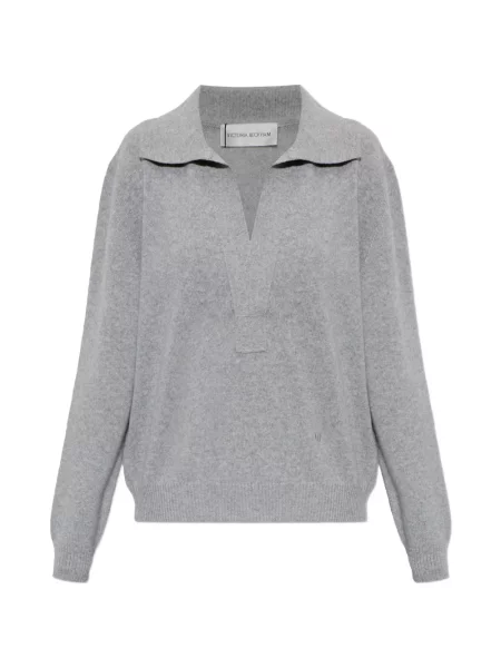Gulerat lung tricou polo Victoria Beckham gri