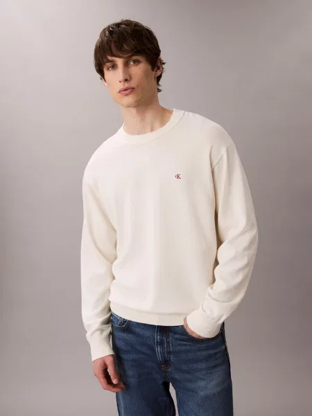 Dzianinowa bluza z kapturem Calvin Klein Jeans z kapturem biała