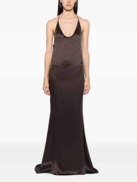 Rochie maxi Tom Ford din satin cu gât halter maro
