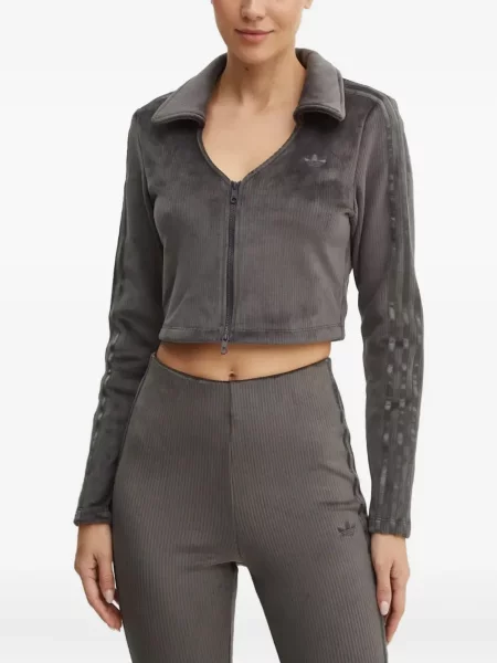 Welurowa koszulka Adidas w paski zielona