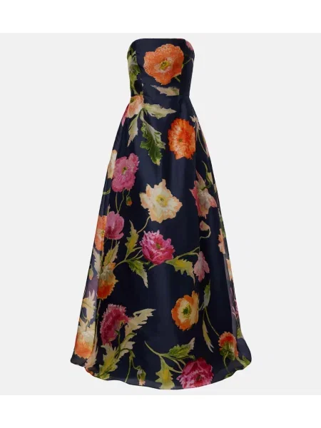 Rochie Carolina Herrera de mătase cu model floral albastru