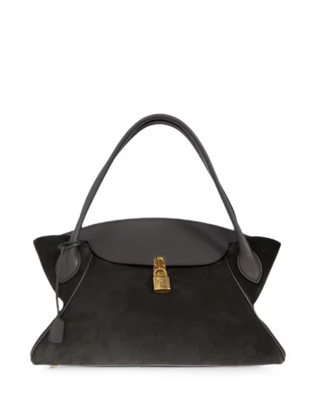 Geantă shopper Balmain din piele de căprioară gri