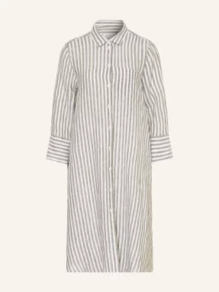 Robert Friedman Lniana Sukienka Koszulowa Z Rękawami gruen biała