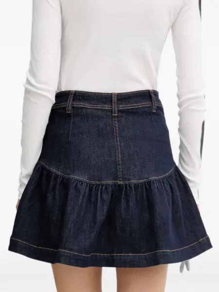 Fustă din denim Gaudi cu volane albastru