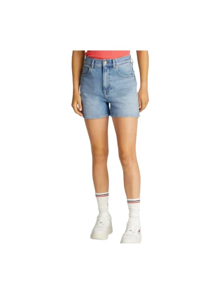 Tommy Jeans szorty jeansowe gładkie high waist niebieski