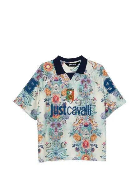 Тениска Just Cavalli на цветя с принт синьо