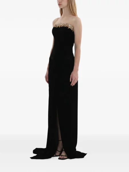 Rochie maxi Dina Melwani de catifea negru