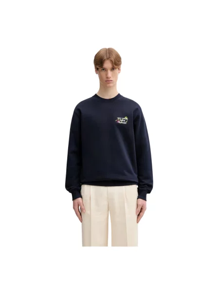 Drôle de Monsieur Vine Embroidered Slogan bluza niebieska