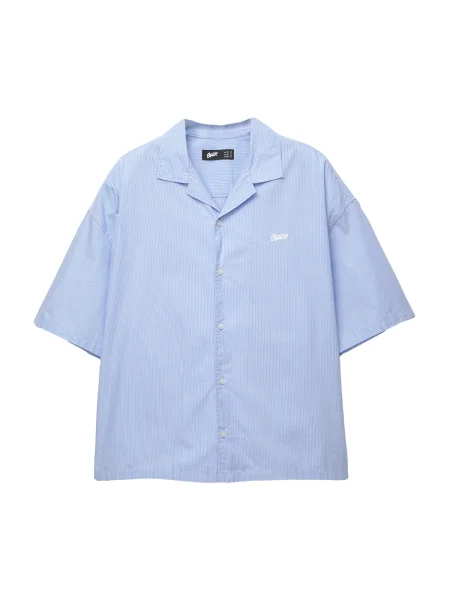 Pull&Bear Cămașă albastru deschis / gri metalic alb