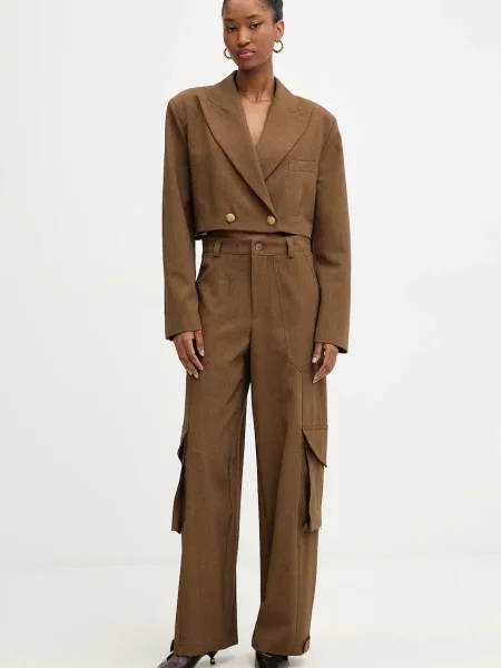 Haveone spodnie proste high waist brązowy