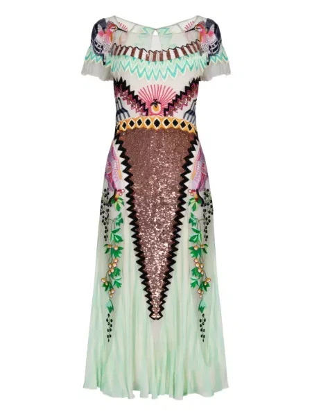 Haftowana sukienka midi Temperley London do kolan garniturowa zielona