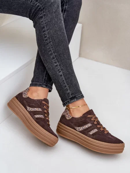 Semišové leopardí tenisky Zazoo na platformě