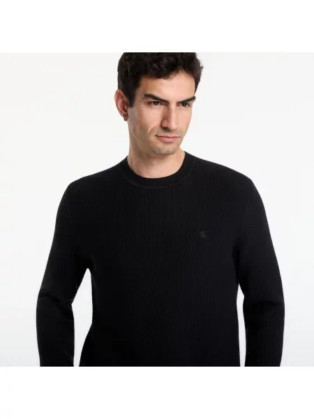 Πουλόβερ Calvin Klein Ls Textured Cotton Crewneck Sweater Black L μαύρο