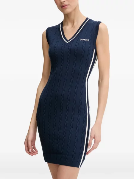 Rochie mini Guess fără mâneci tricotate albastru