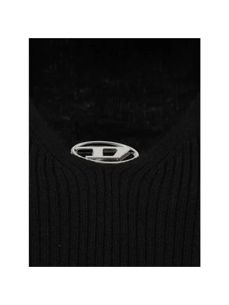 Krótka sukienka mini Diesel z wysokim kołnierzem wełniana czarna