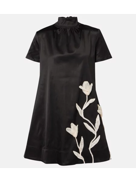 Rochie Staud din satin cu model floral negru