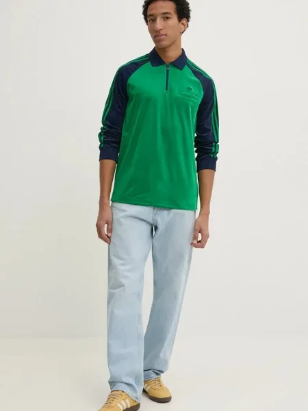 Polo majica Adidas Originals iz pliša zelena