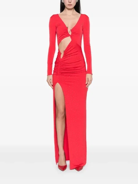 Rochie maxi Nissa de cristal de costum roșu