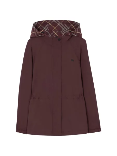 Geacă Burberry în carouri cu glugă maro