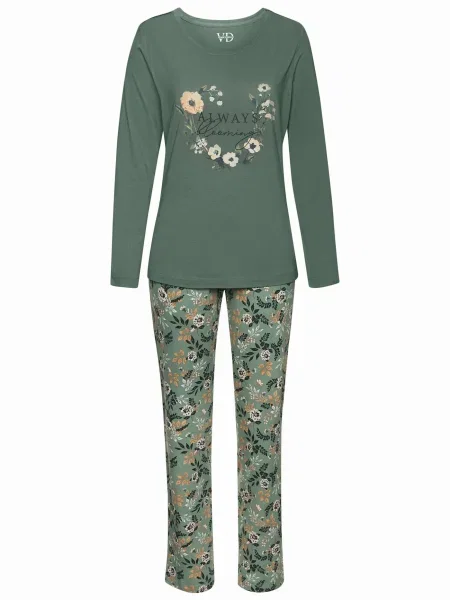 LASCANA Pijama ombră / verde / negru alb