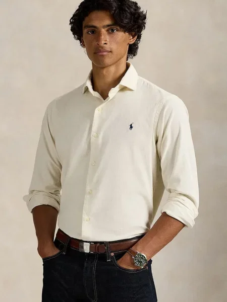 POLO RALPH LAUREN De catifea reiată cămașă | Custom fit bej