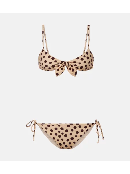 Bikini Valentino cu funde cu buline bej
