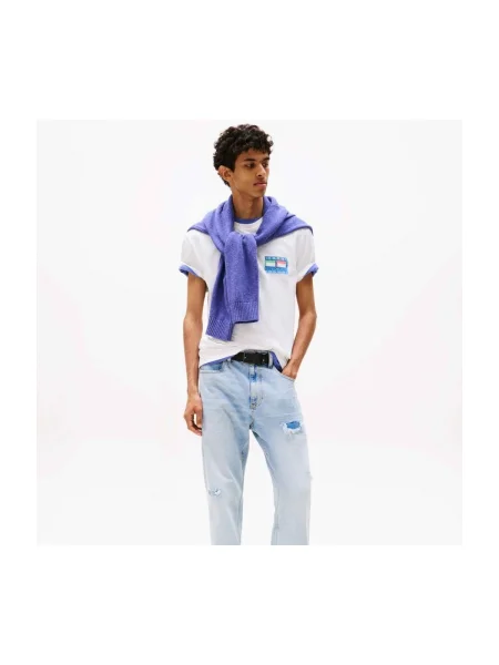 Tommy Jeans Tricou ecru / albastru regal / verde deschis / roșu deschis alb
