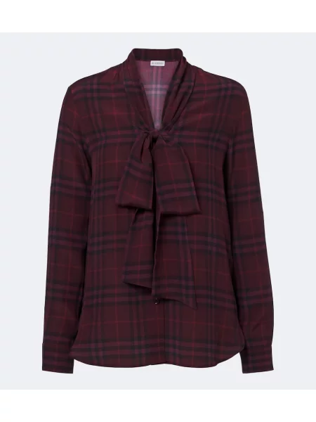 Bluză Burberry de mătase în carouri violet