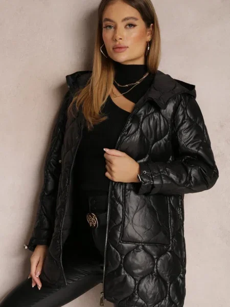 Jachetă cu model geometric și glugă Meole neagră