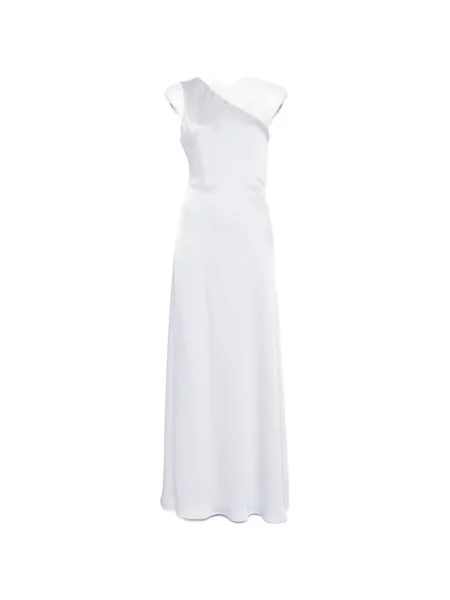 Rochie maxi Eleh din satin cu un umăr gol albastru