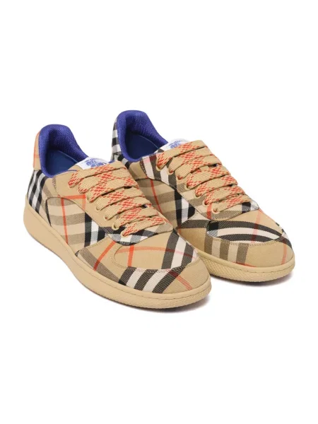 Sneakersy Burberry w kratę z nadrukiem skórzane beżowe