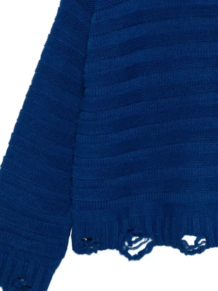 Пуловер Mm6 Maison Margiela с протрити краища синьо