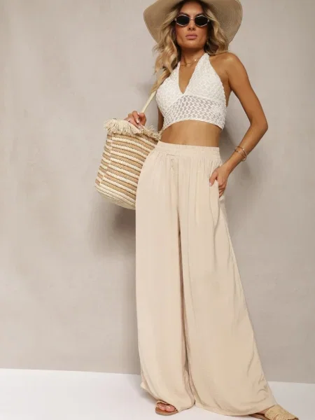 Pantaloni deschis High Wiast cu și picioare largi Osevia bej