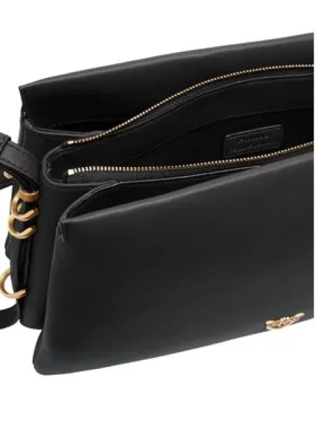 Pinko crossbody torbica usnjena črna
