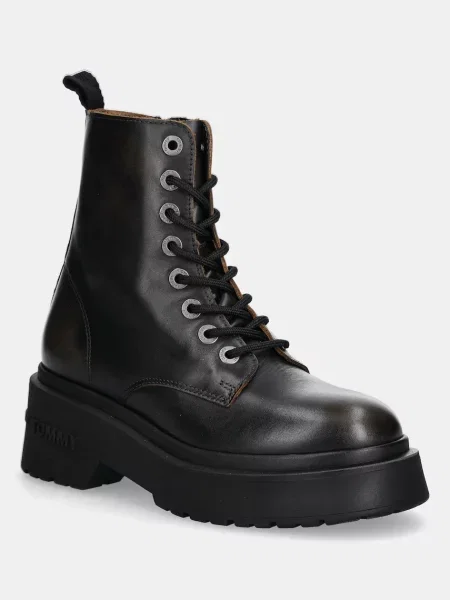 Tommy Jeans bocanci de piele TJW CHUNKY RUGGED BOOT cu platformă maro