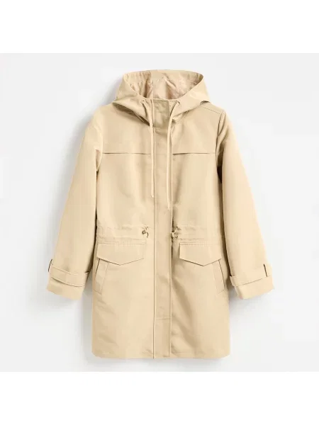 Reserved Dlouhá parka s kapucí béžová