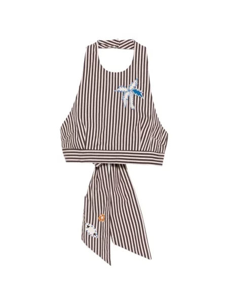 Top Alemais cu dungi cu gât halter maro