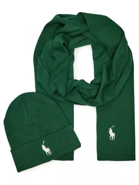 POLO RALPH LAUREN Șal + căciulă verde