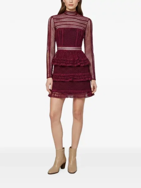 Rochie mini Self-portrait cu volane din dantelă roșu